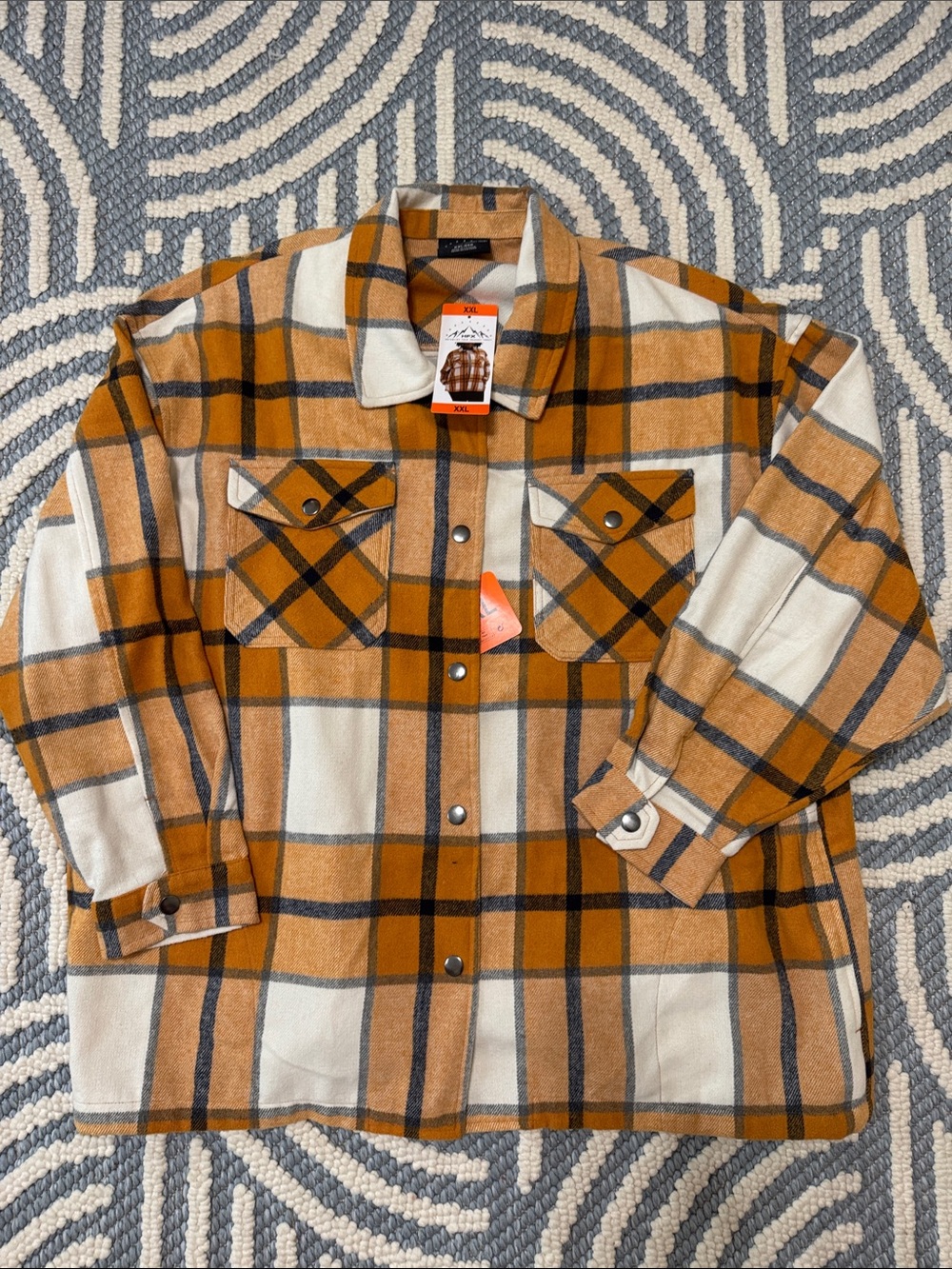 HFX Plaid Sherpa Shacket XXL Mustard Snap Front Jacket NWT